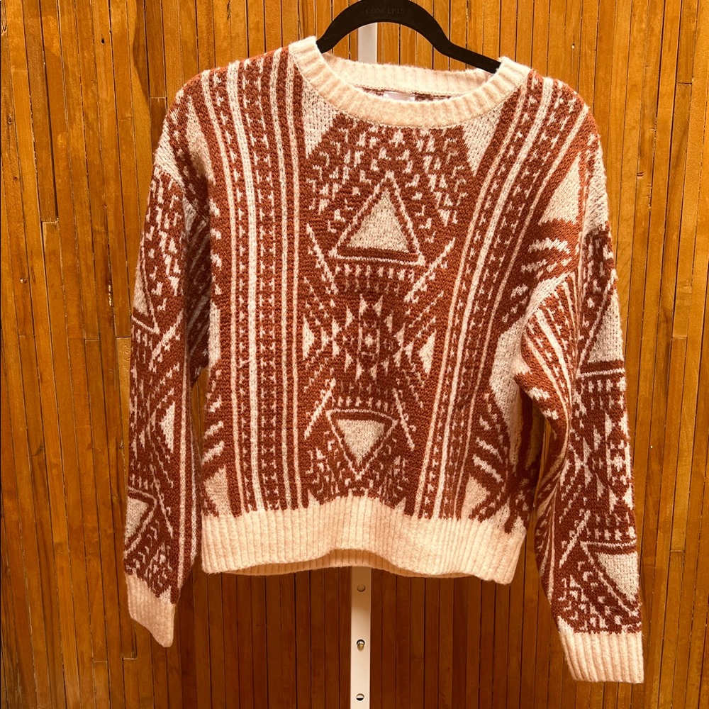 Freshman Geometric Knit Sweater - Cream and Brown